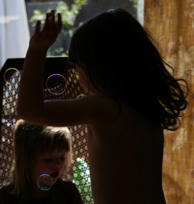 Jo & Sophie playing with bubbles